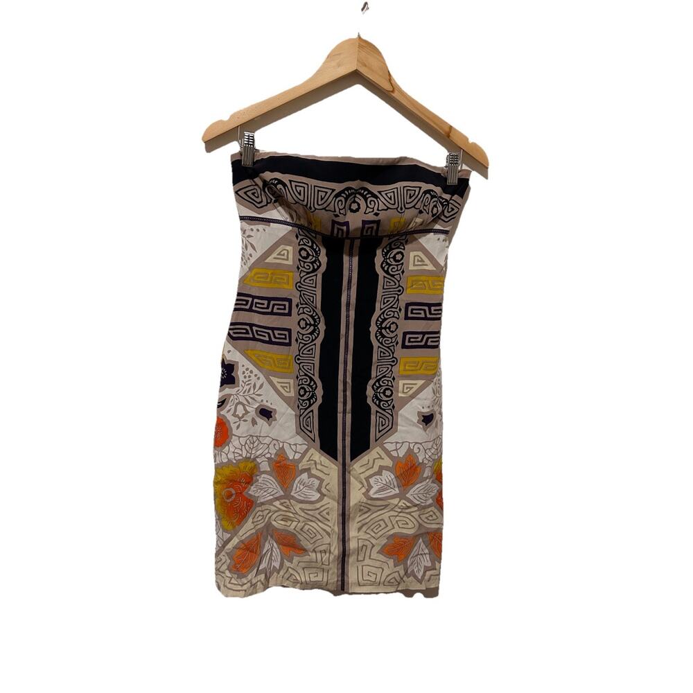 Nicole‎ Miller Studio Strapless Silk Blend Scarf Print Sheath Dress Size 4